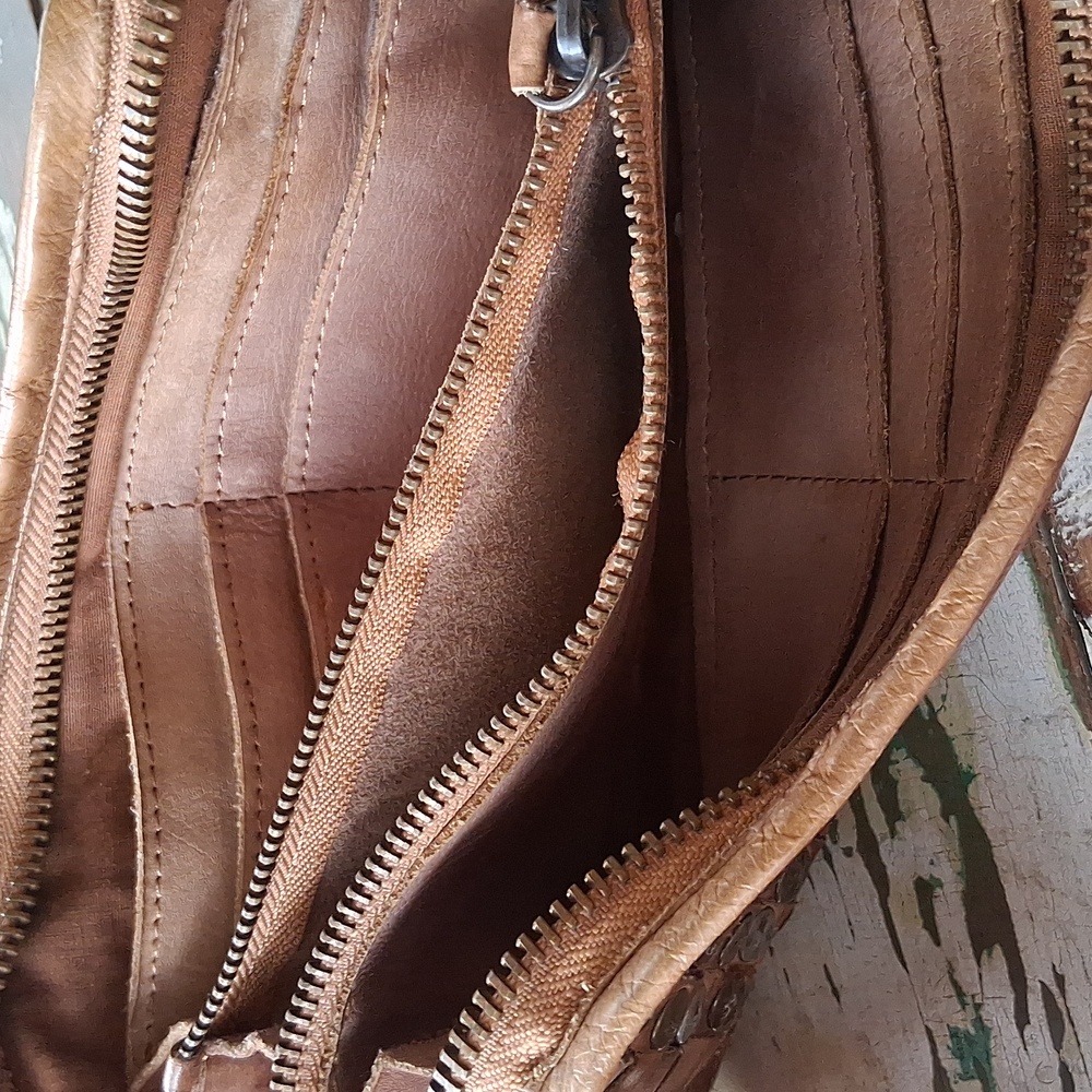Platania Genuine Leather Wristlet— Tan Brown- Studded Design - Picture 6 of 9